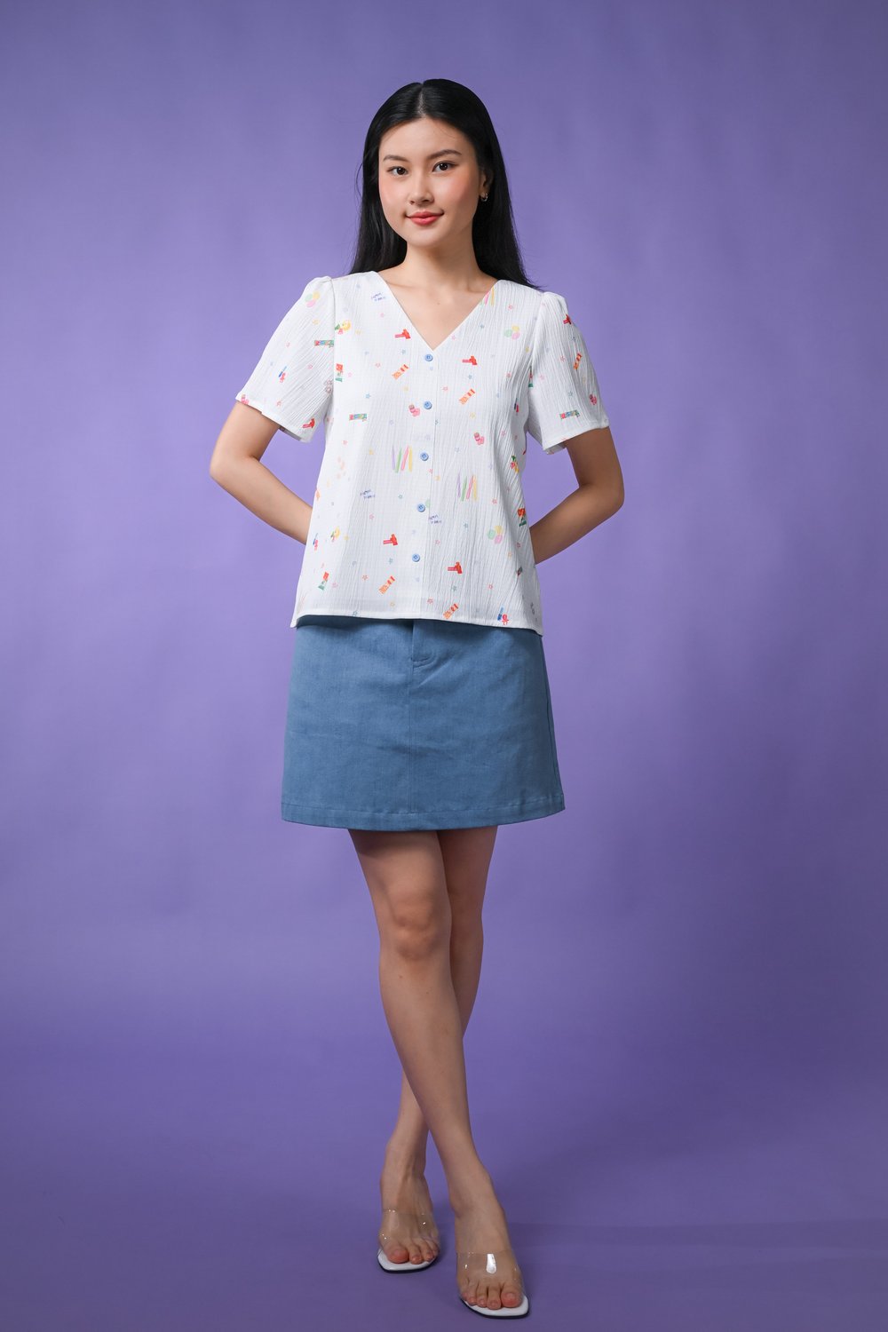 TUCKSHOP TREATS SLEEVED BUTTON TOP