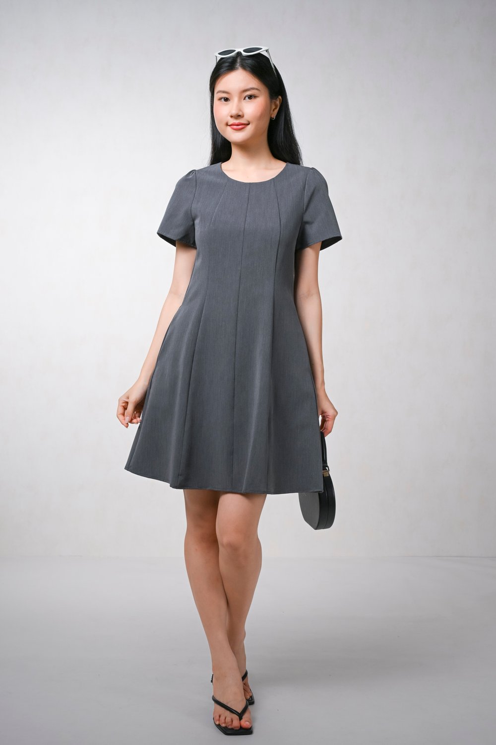 ARLOWE SLEEVED PANELLED DRESS IN GREY