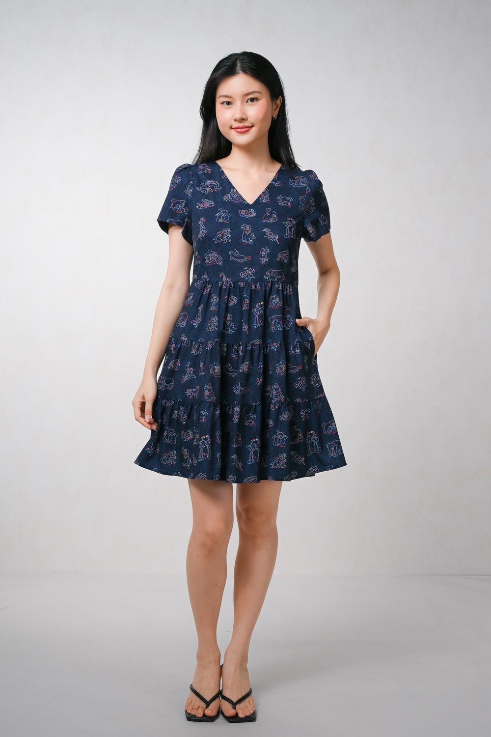 GLOW GETTERS NAVY V-NECK BABYDOLL DRESS