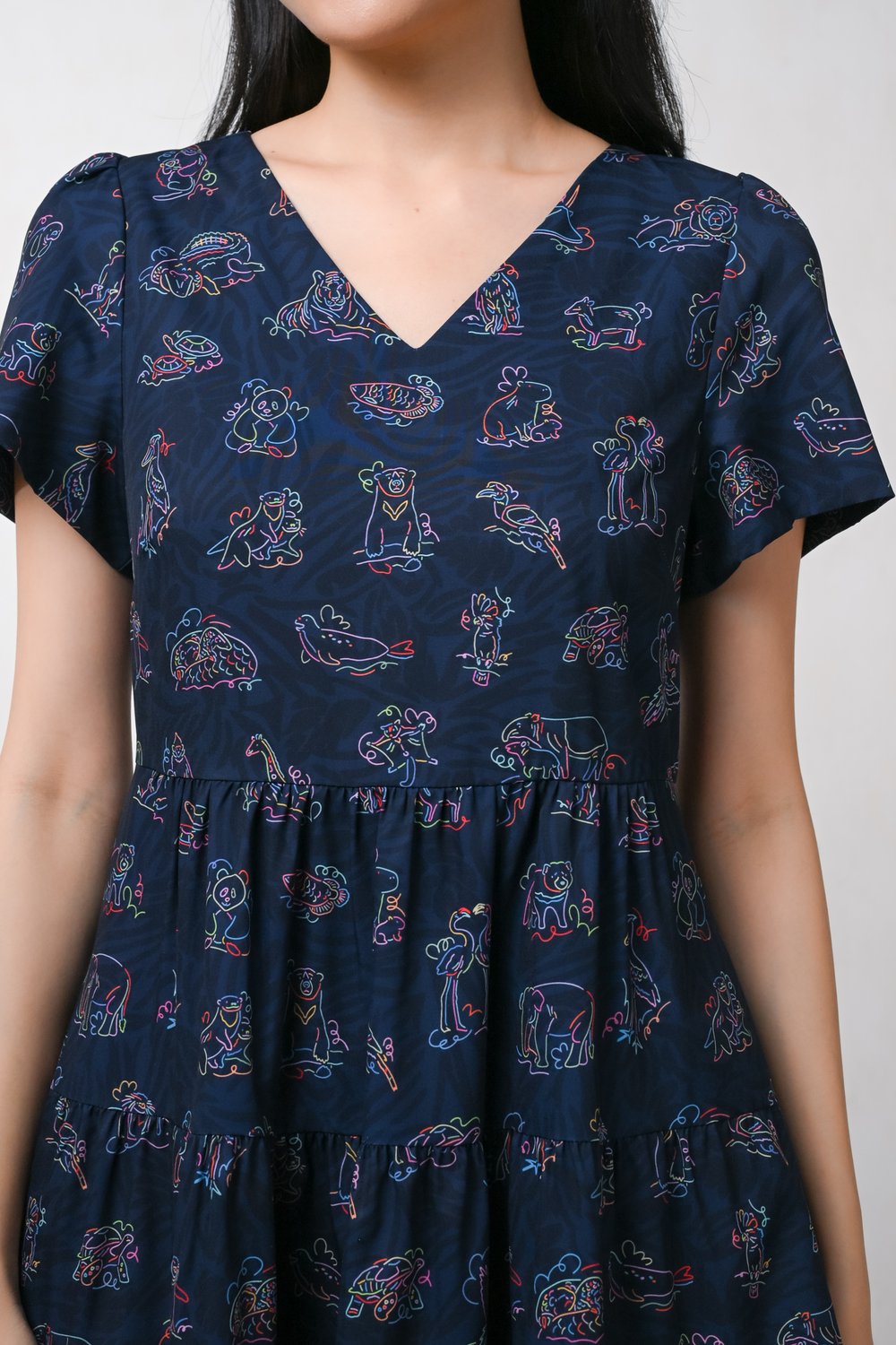 GLOW GETTERS NAVY V-NECK BABYDOLL DRESS
