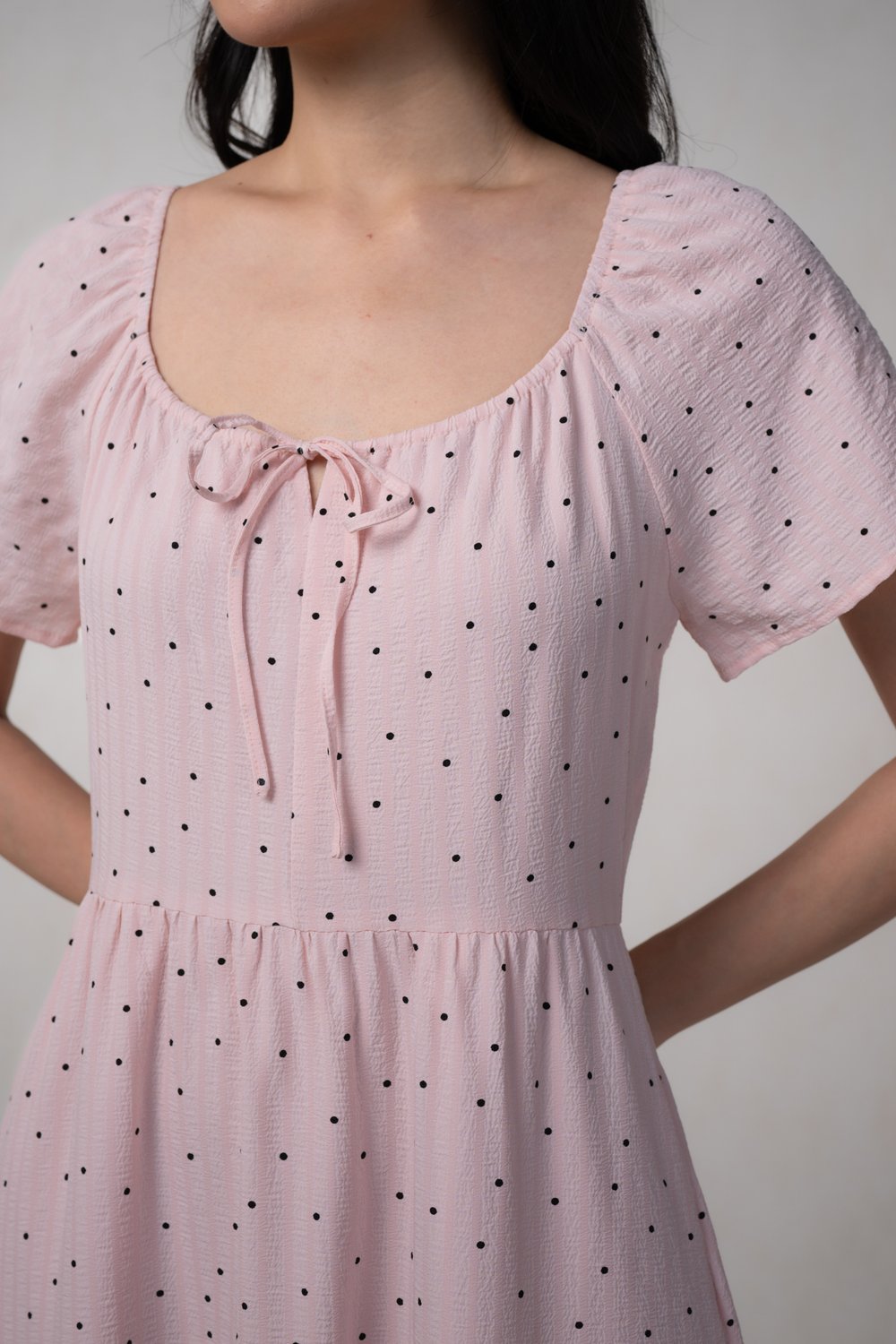 PERLAE POLKA TIERED MIDAXI DRESS IN PINK