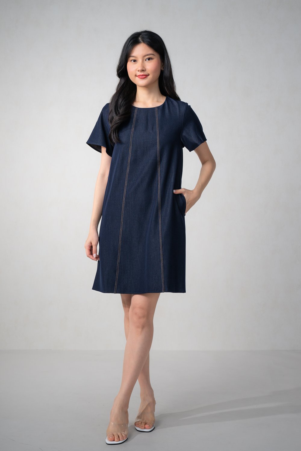 ANNAFEY SLEEVED DENIM DRESS