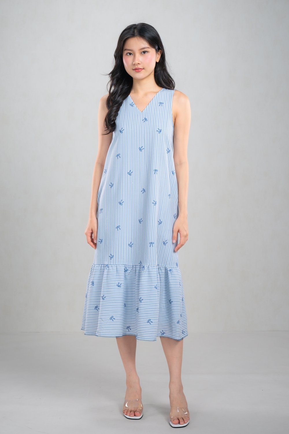CALLY BLUE RIBBONS SLEEVELESS DROPWAIST DRESS