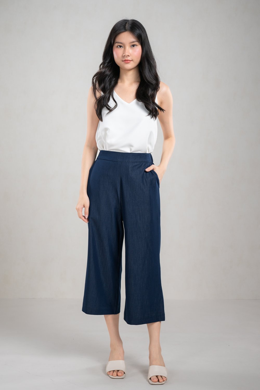 MONDRIAN ELASTIC-BACK DENIM CULOTTES