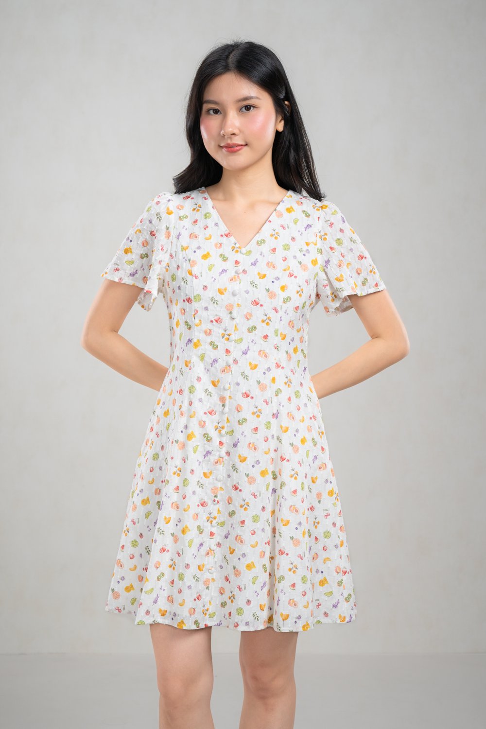 FRUITY V-NECK PANELLED DRESS