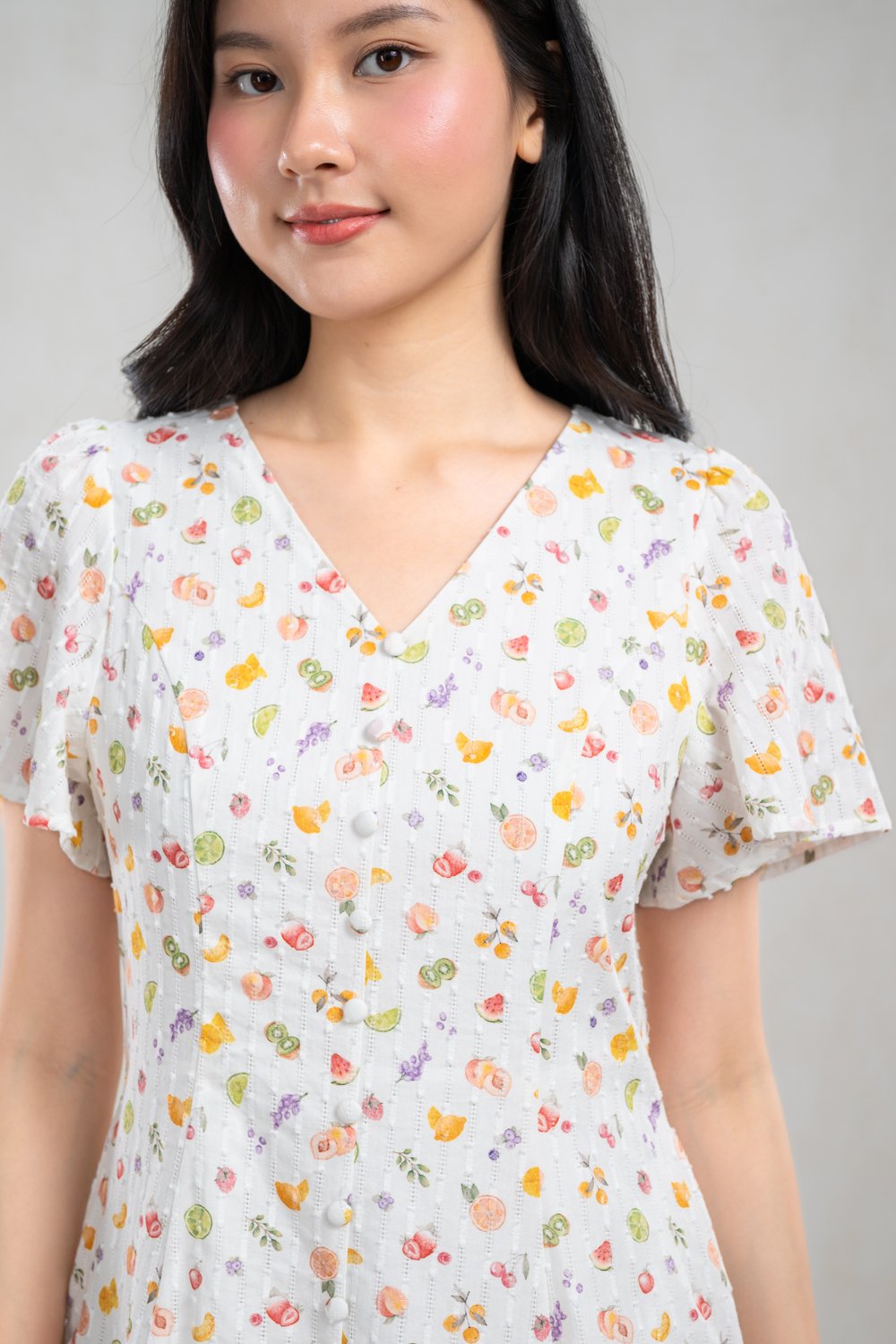 FRUITY V-NECK PANELLED DRESS