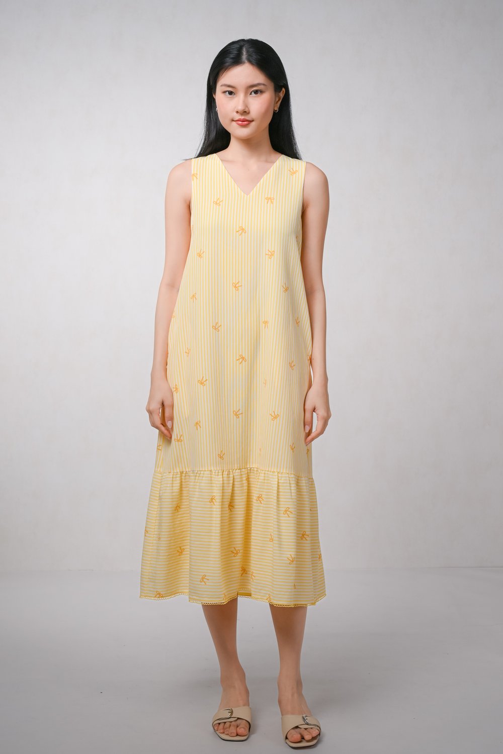 CALLY YELLOW RIBBONS SLEEVELESS DROPWAIST DRESS