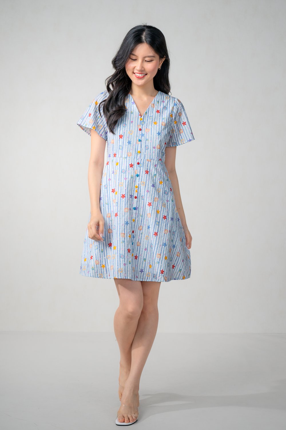 VIRELLE STARFISH SLEEVED BUTTON DRESS