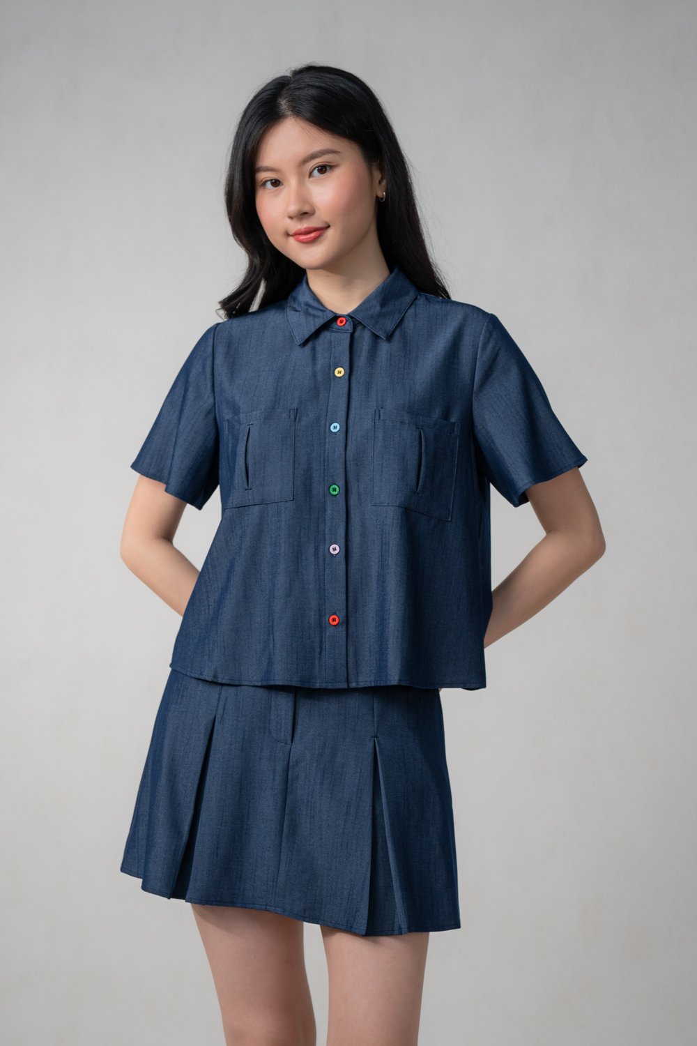ARIXA DENIM-LOOK BOXY SHIRT