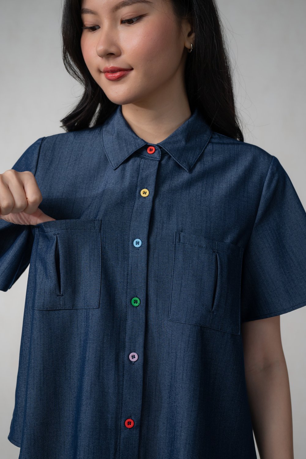 ARIXA DENIM-LOOK BOXY SHIRT