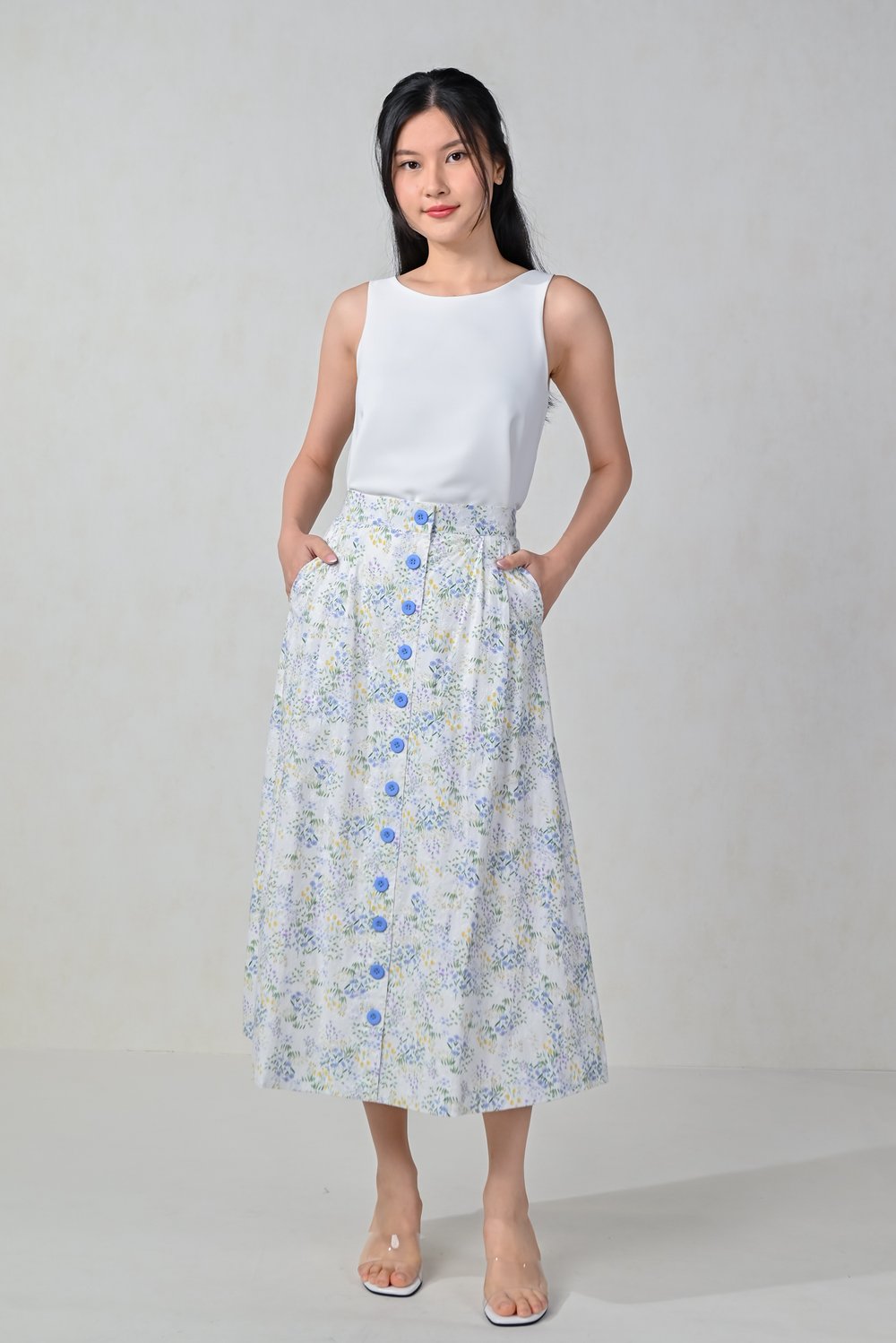 MAISIE FLORAL BUTTON MIDI SKIRT