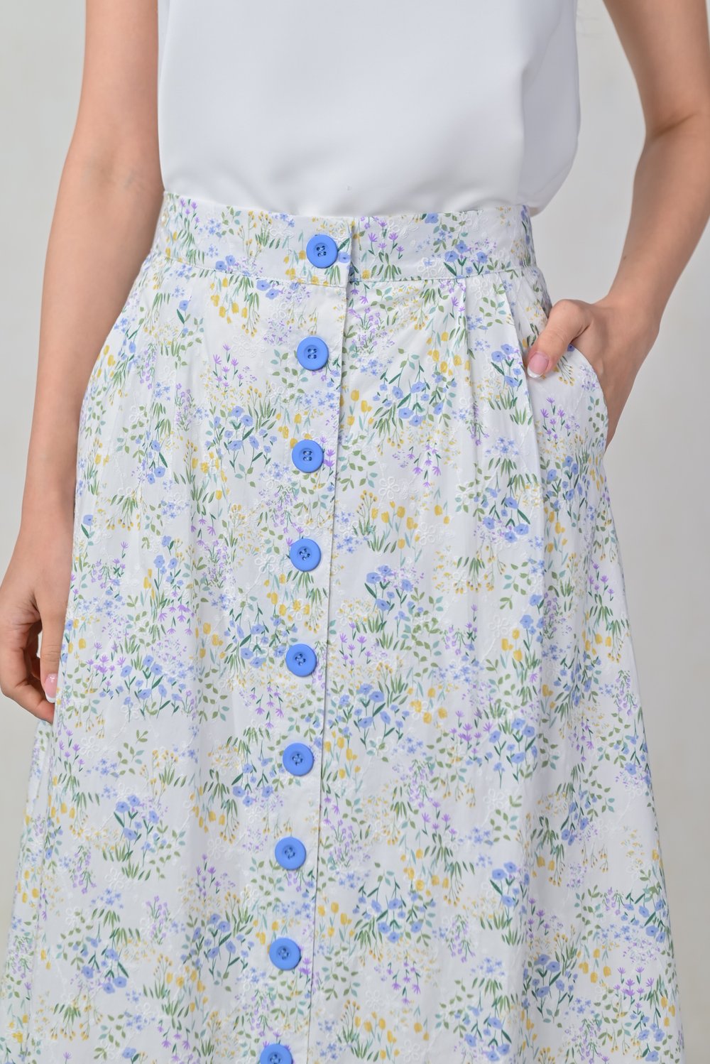 MAISIE FLORAL BUTTON MIDI SKIRT