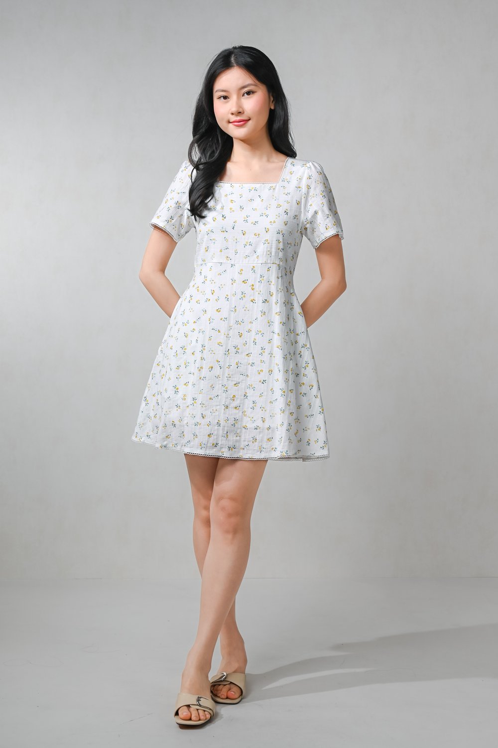 ELYSIUM FLORAL SQUARE-NECK DRESS-ROMPER