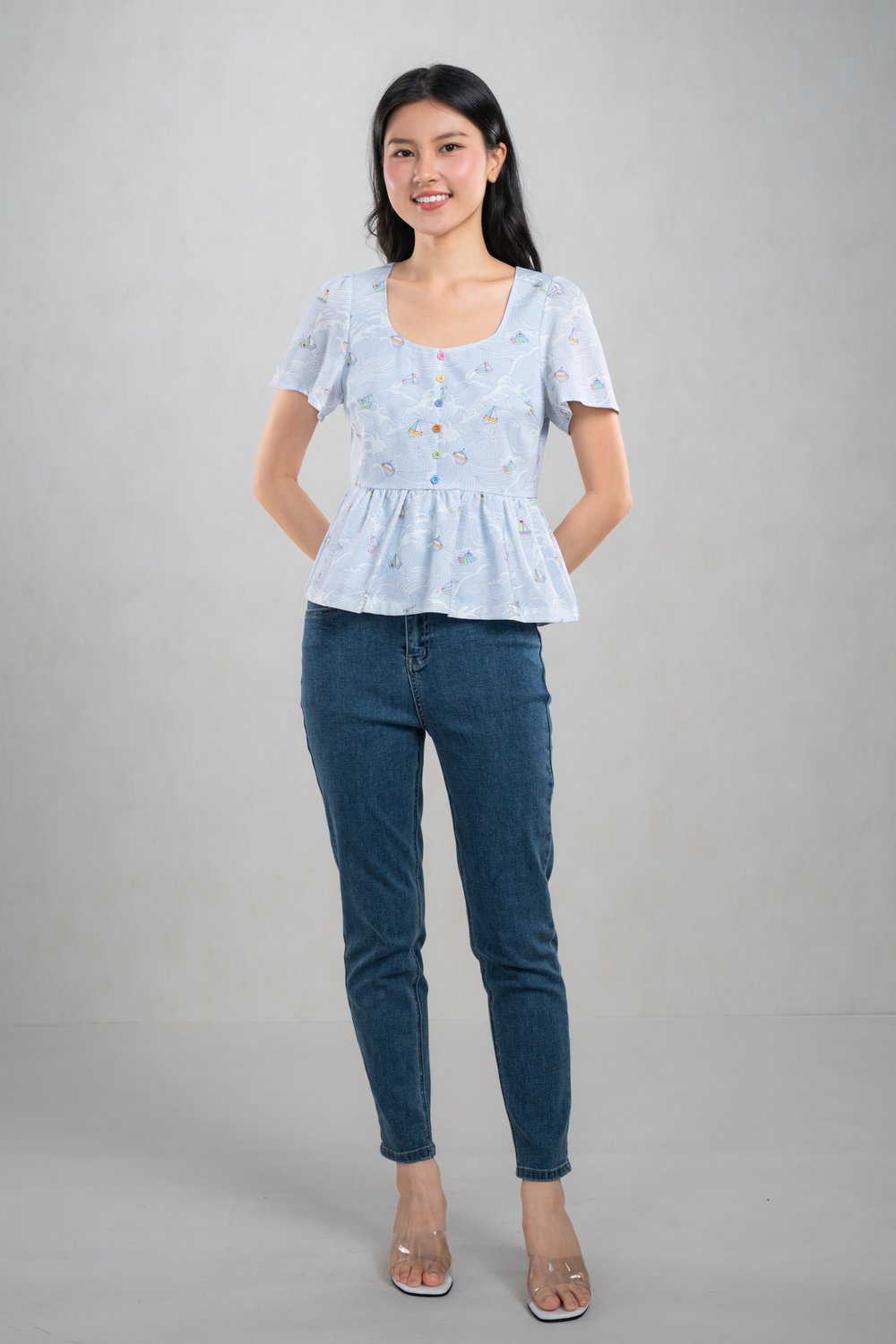 SUNNY SAILS SLEEVED PEPLUM TOP