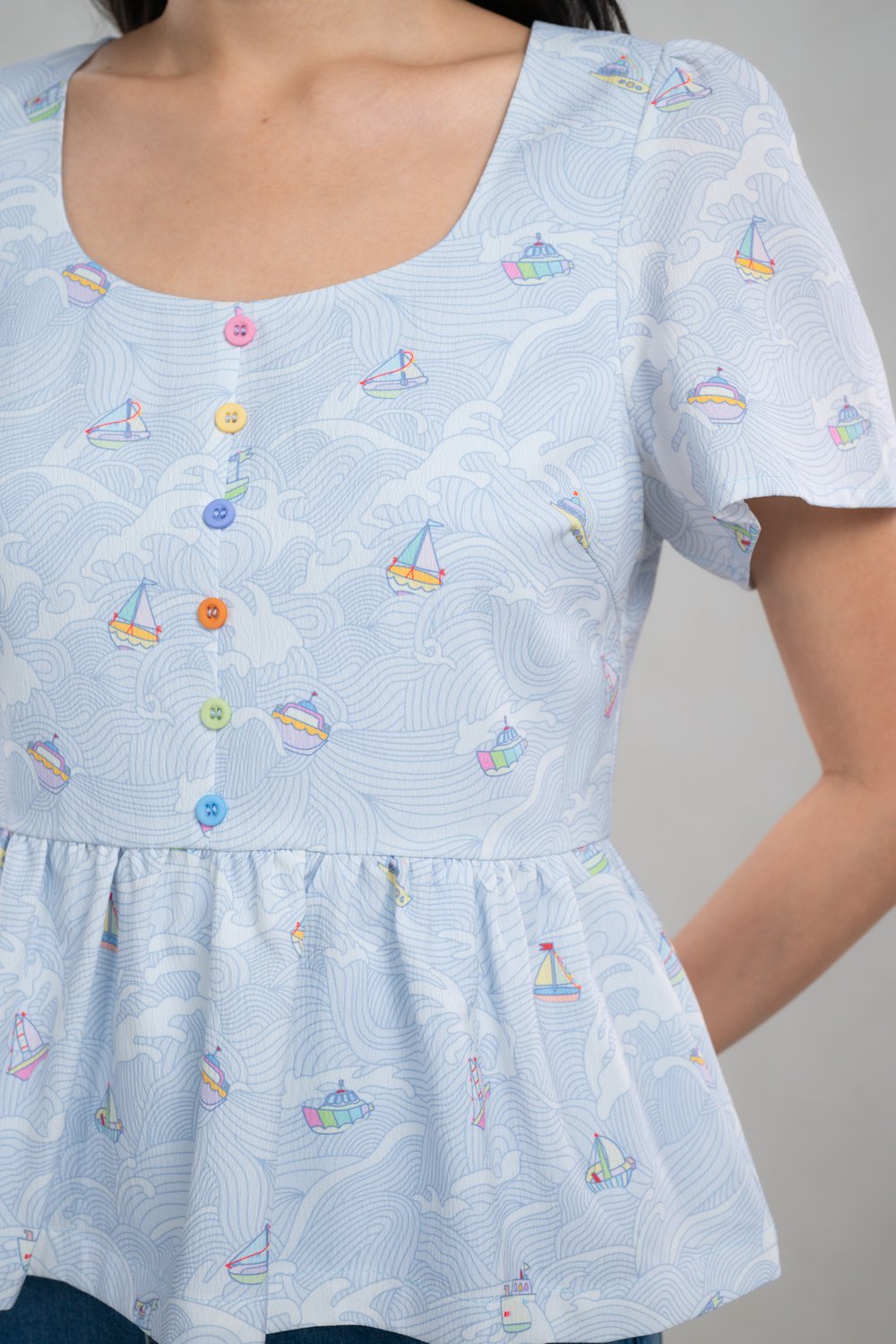 SUNNY SAILS SLEEVED PEPLUM TOP