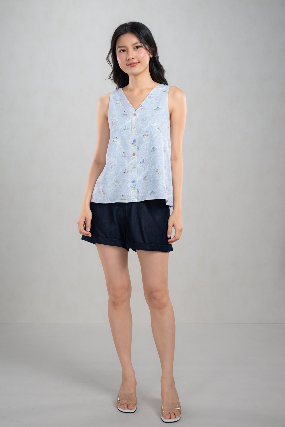 SUNNY SAILS TWO-WAY BUTTON TOP