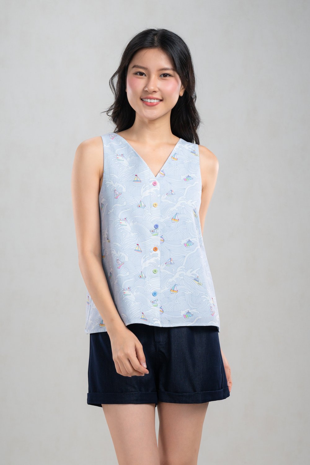 SUNNY SAILS TWO-WAY BUTTON TOP