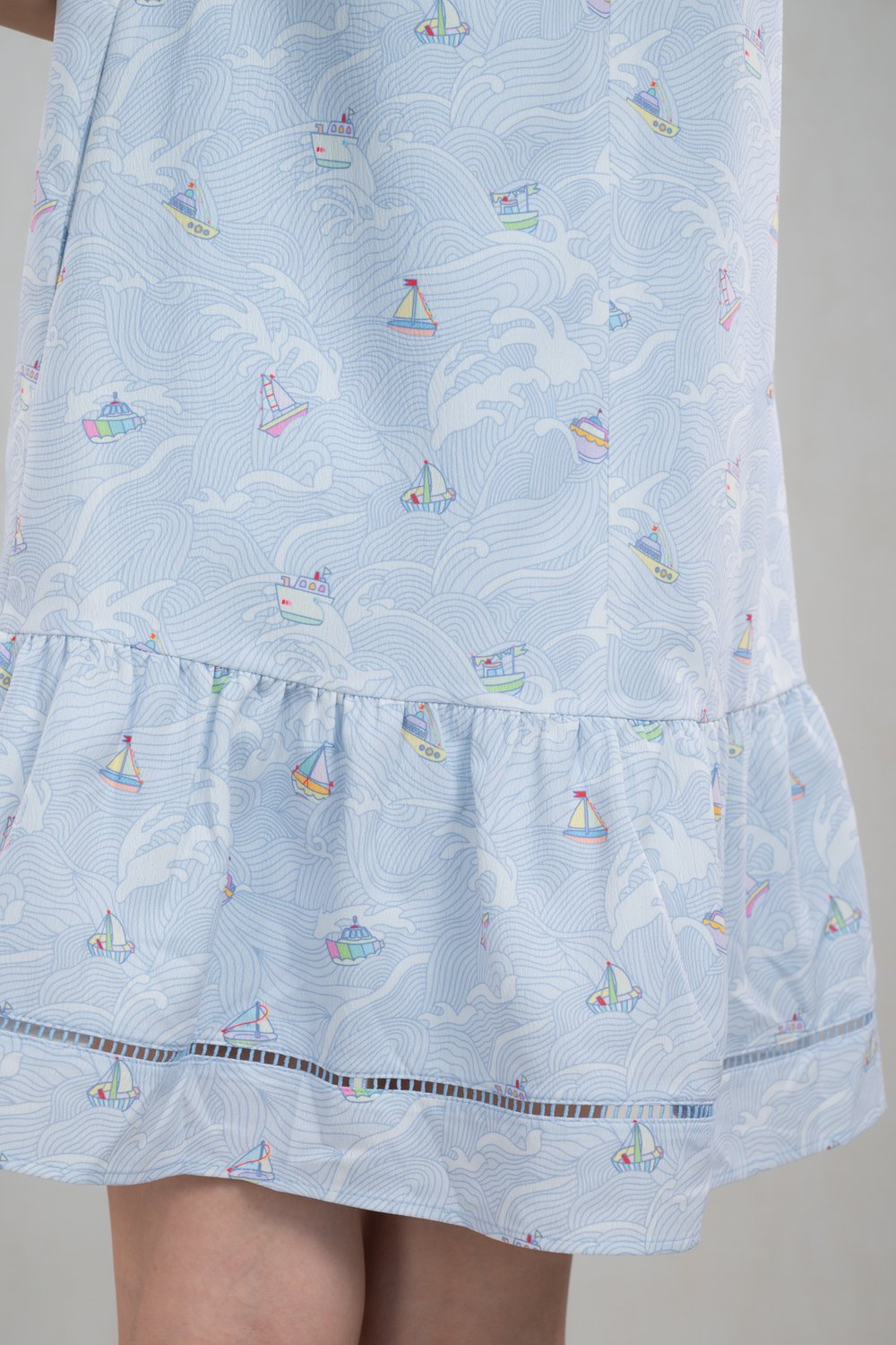 SUNNY SAILS V-NECK SLEEVED DROPWAIST DRESS