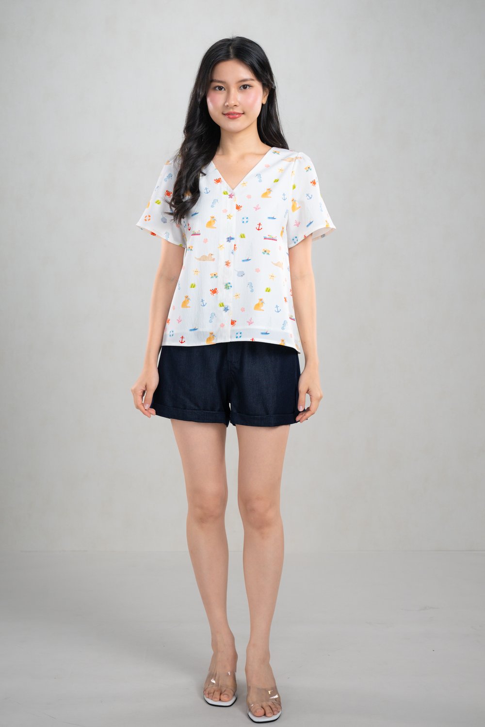 COASTAL CUTIES SLEEVED BUTTON TOP