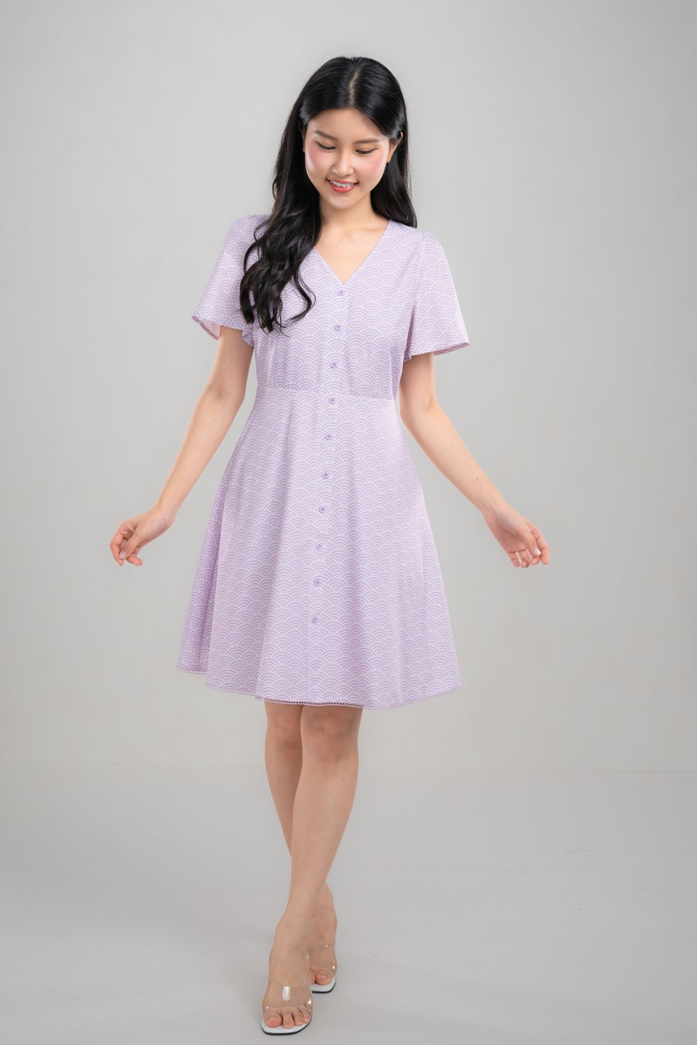 SUGOI LILAC SLEEVED SHORT BUTTON DRESS