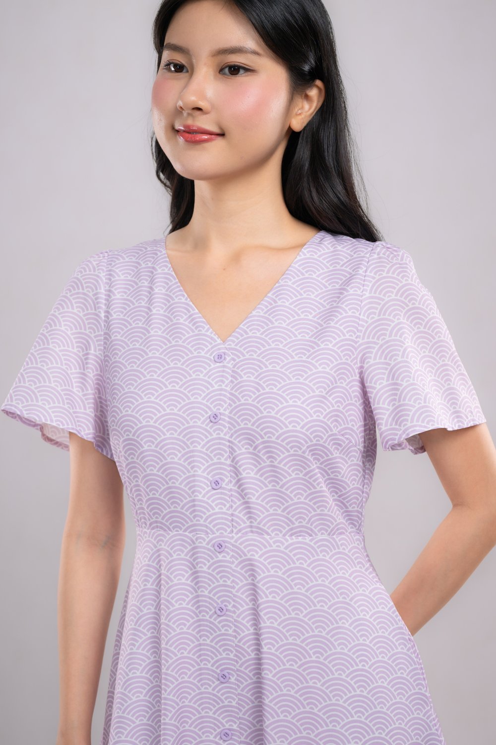 SUGOI LILAC SLEEVED SHORT BUTTON DRESS