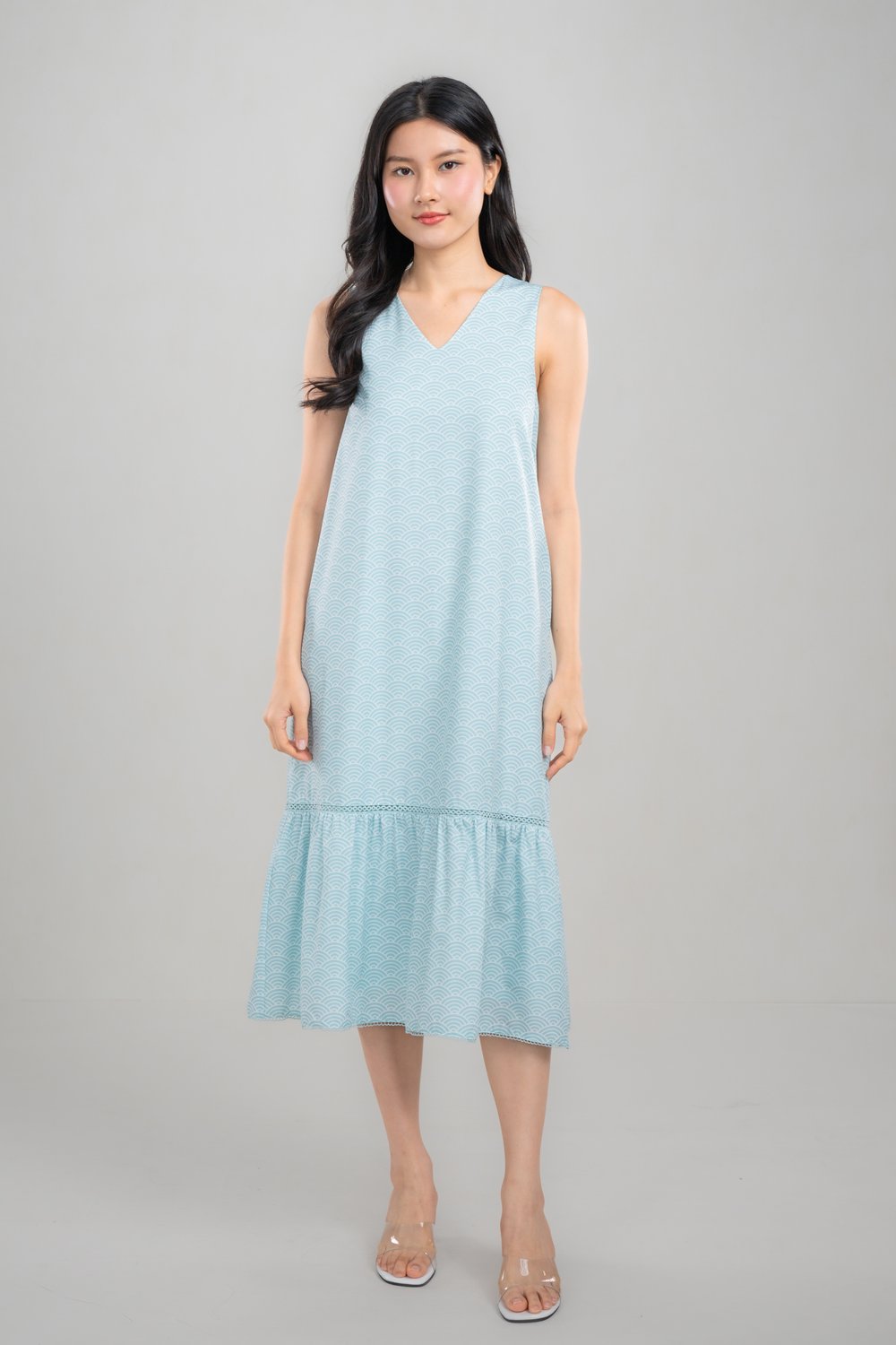 SUGOI SEAFOAM V-NECK DROPWAIST MIDI DRESS