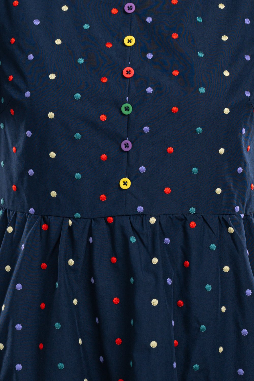 DAIRE NAVY POLKA EMB. SQUARE-NECK DRESS