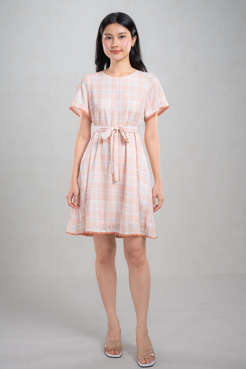 VEON PLAID ROUND-NECK DRESS IN PINK