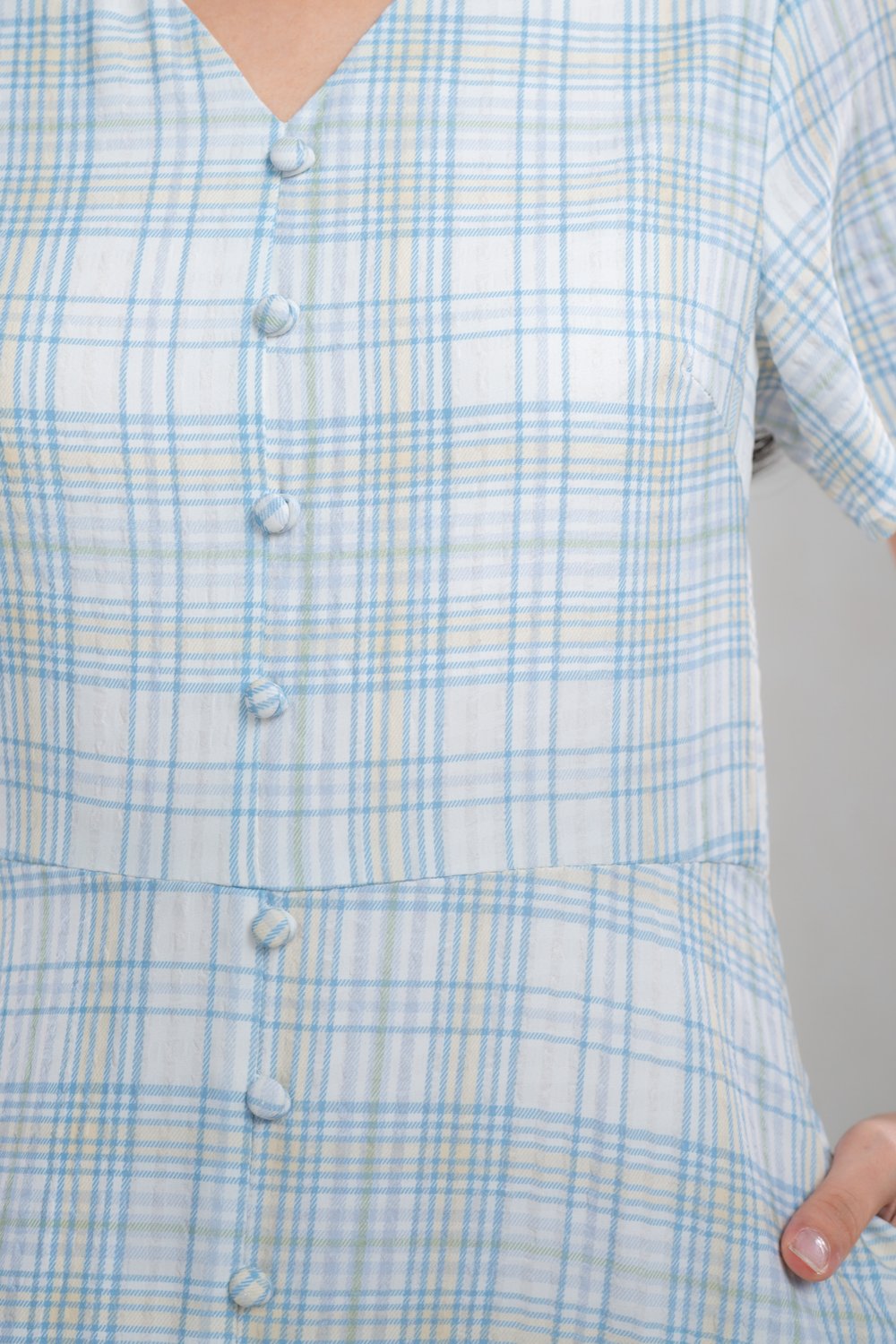 CAIRBRE PLAID SLEEVED BUTTON MIDI DRESS