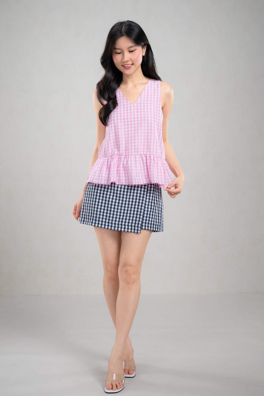 WYLIE GINGHAM SLEEVELESS TOP IN PINK