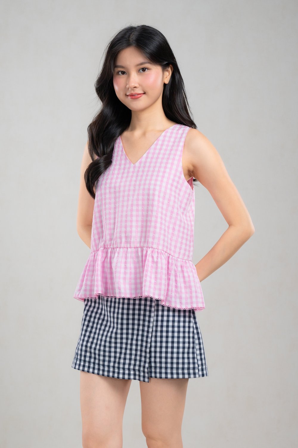 WYLIE GINGHAM SLEEVELESS TOP IN PINK