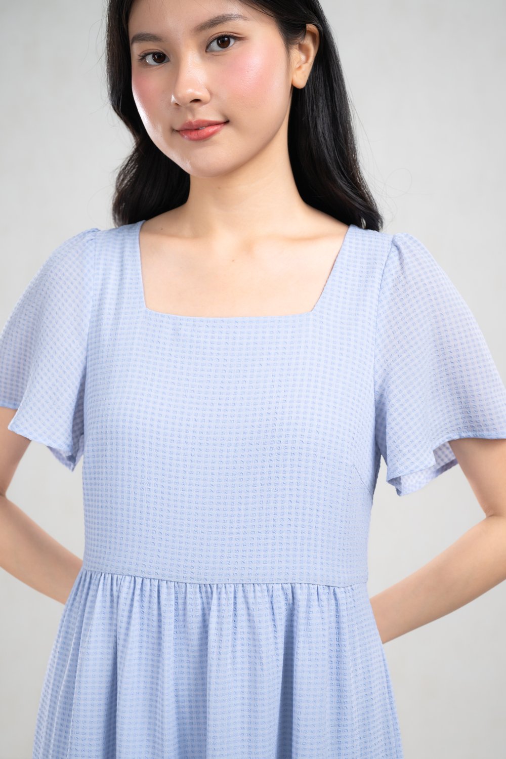 SOHA SQUARE-NECK TIERED MIDI DRESS IN PERIWINKLE