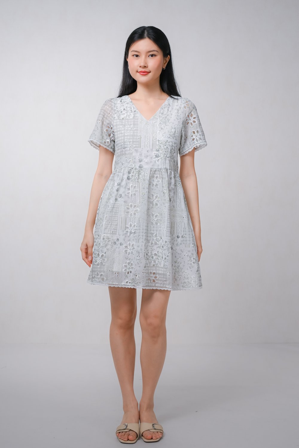 MARVEE PATCHWORK EYELET DRESS-ROMPER