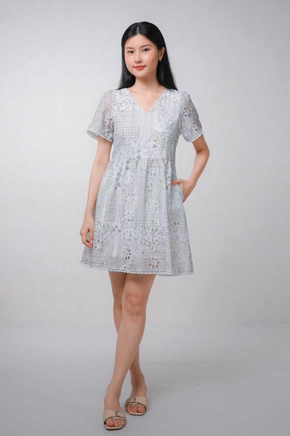 MARVEE PATCHWORK EYELET DRESS-ROMPER