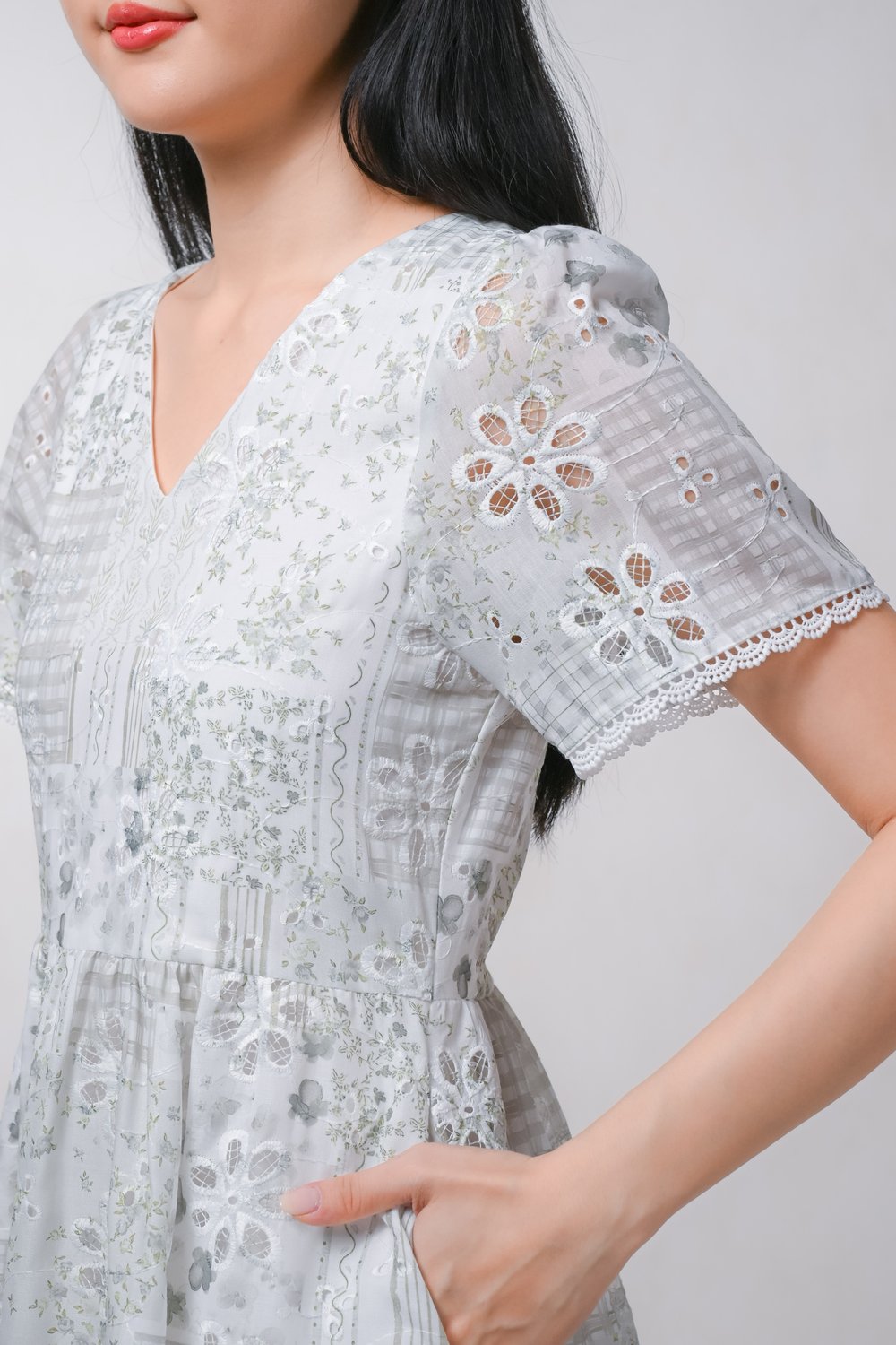 MARVEE PATCHWORK EYELET DRESS-ROMPER