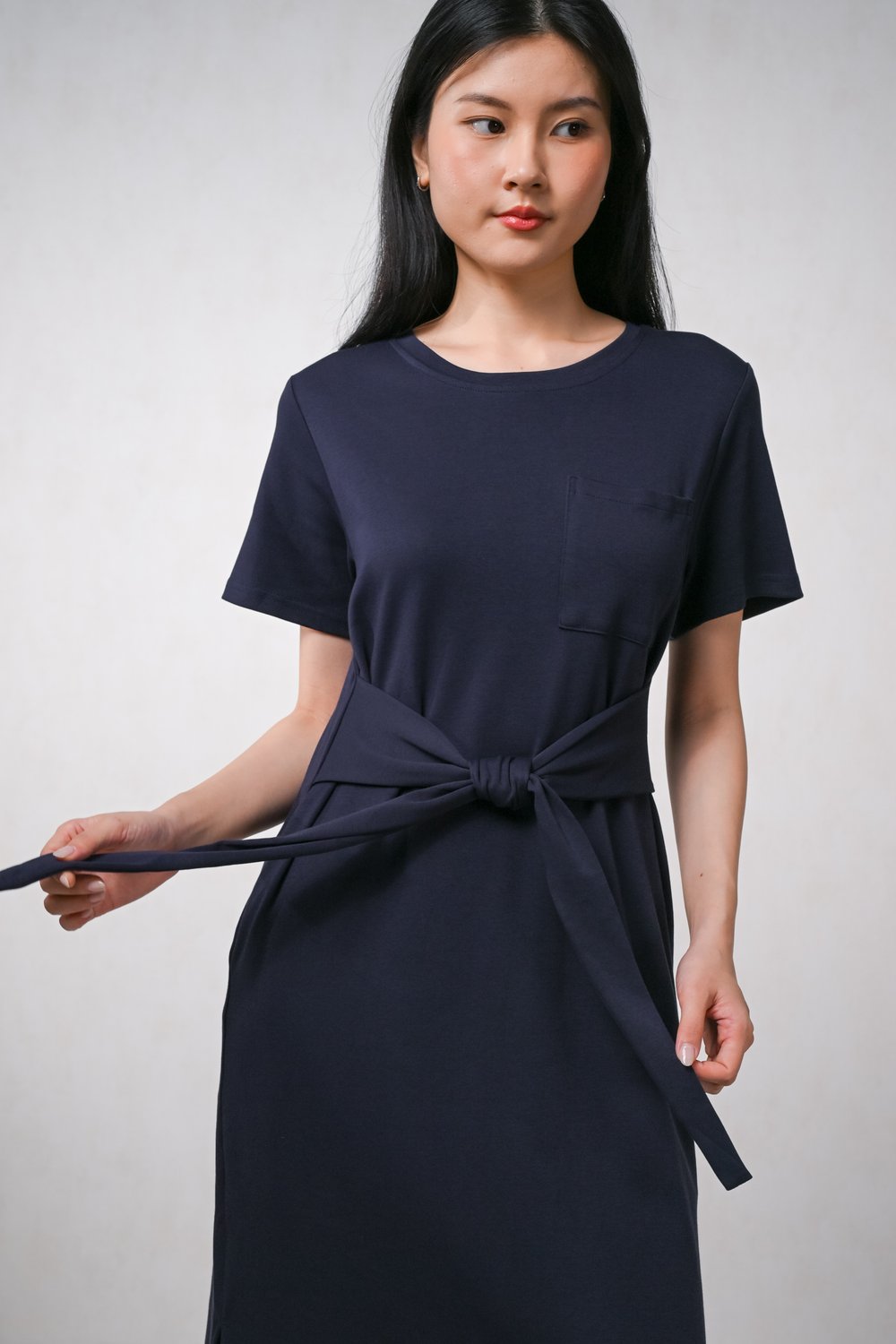 MADDIE TIE-SASH TEE DRESS IN NAVY
