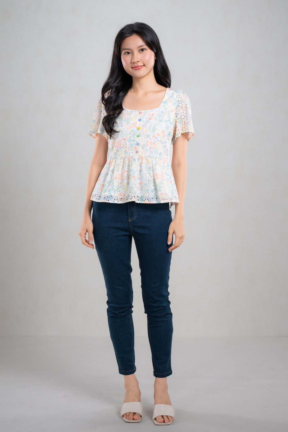 HAYUN SCOOP-NECK PEPLUM TOP