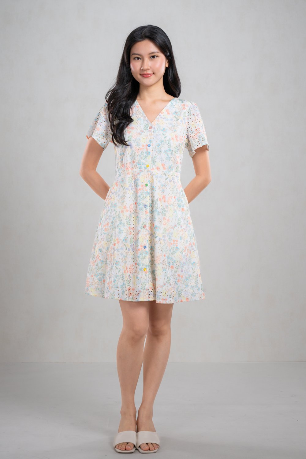 HAYUN SLEEVED SHORT BUTTON DRESS