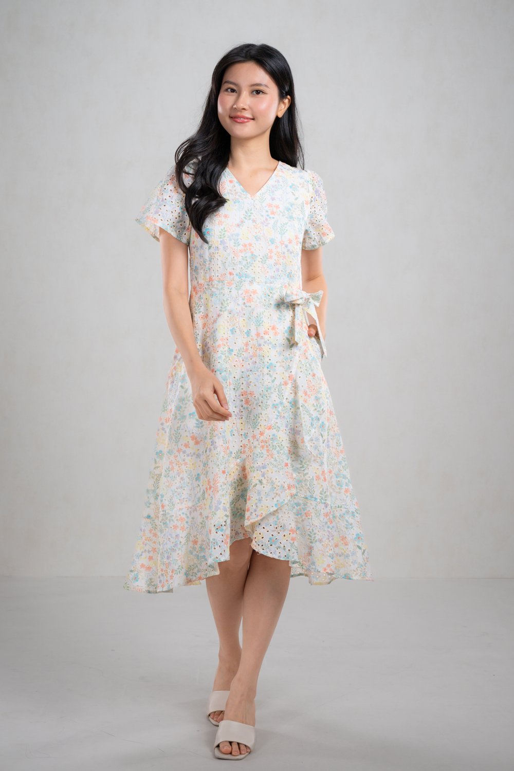HAYUN SLEEVED RUFFLE MIDI DRESS