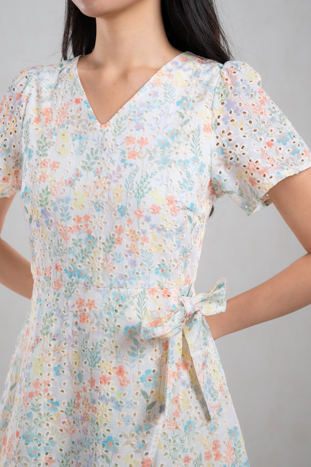 HAYUN SLEEVED RUFFLE MIDI DRESS
