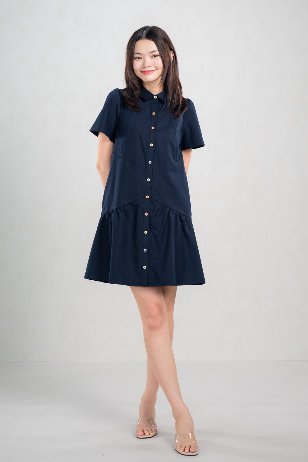 GADAL SLEEVED PANELLED SHIRT-DRESS IN NAVY
