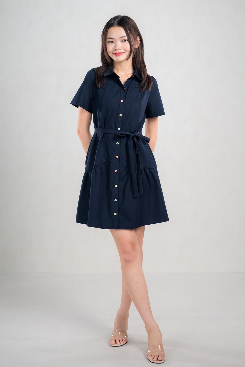 GADAL SLEEVED PANELLED SHIRT-DRESS IN NAVY