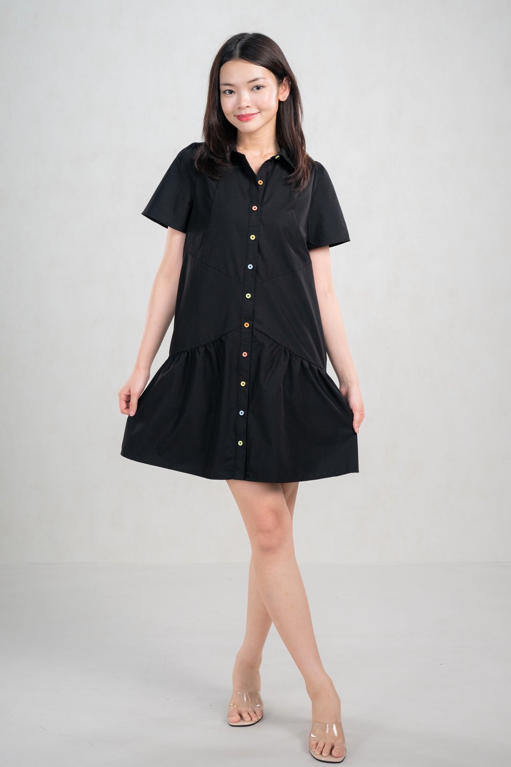 GADAL SLEEVED PANELLED SHIRT-DRESS IN BLACK