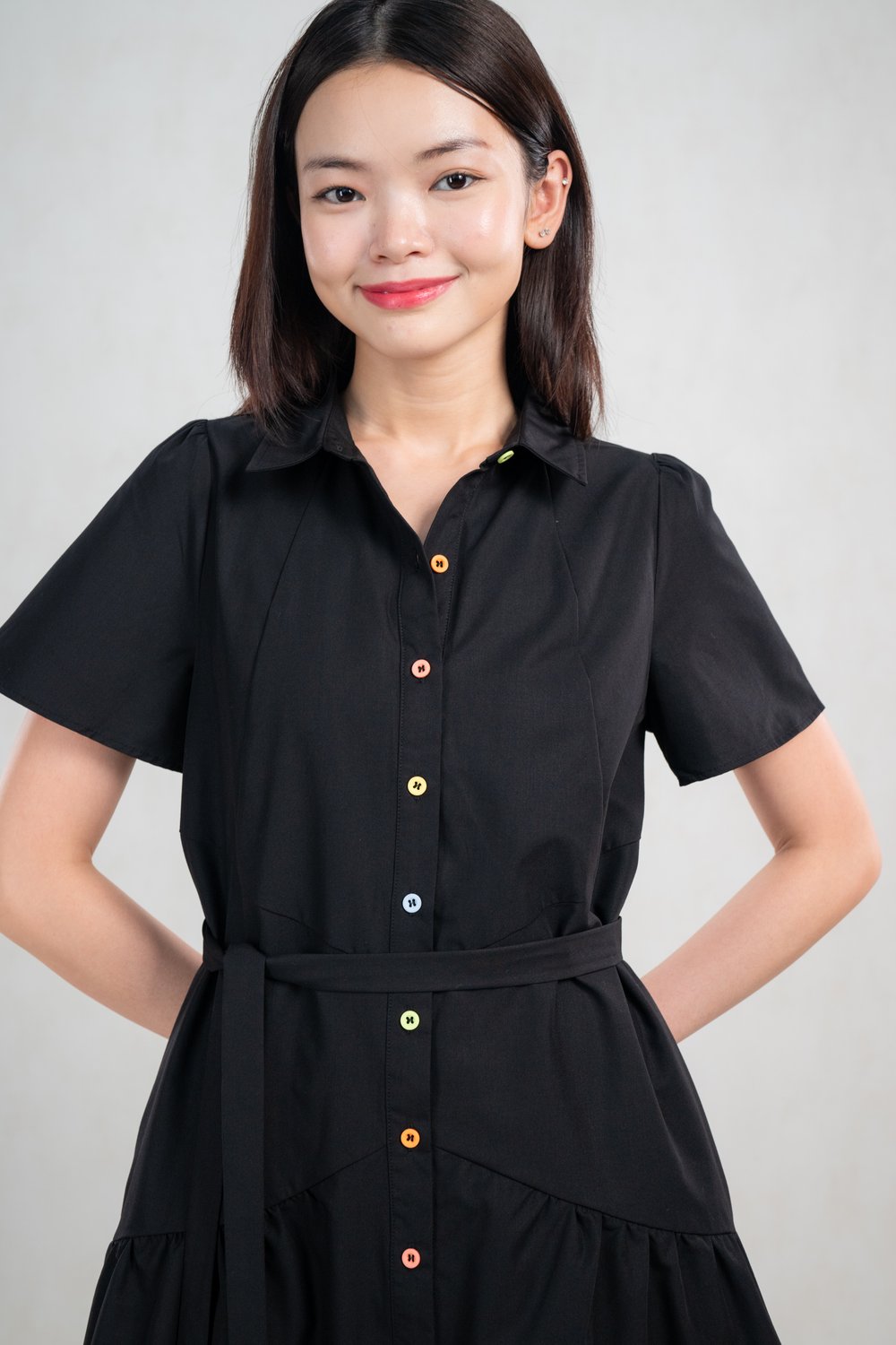 GADAL SLEEVED PANELLED SHIRT-DRESS IN BLACK