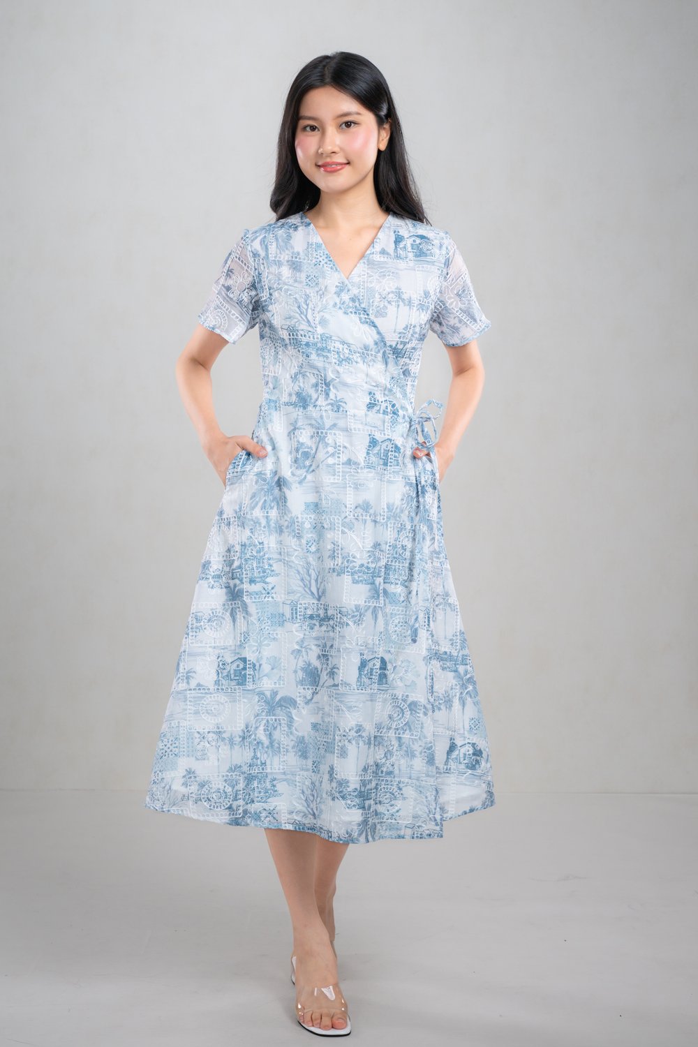 MUIREANN BLUE TOILE WRAP DRESS