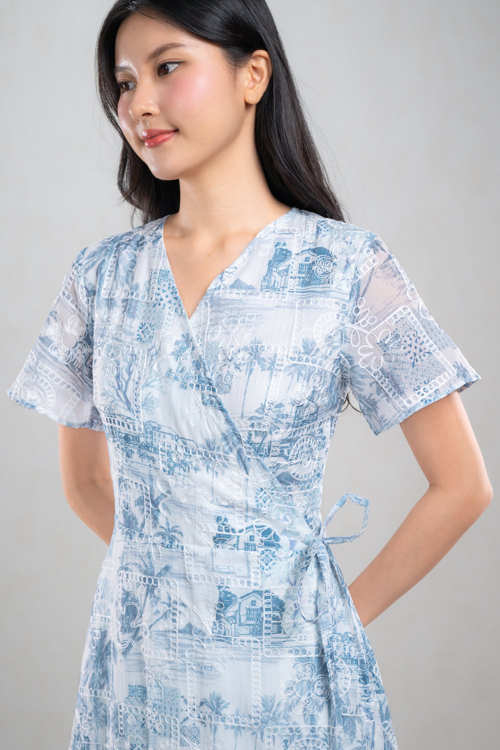 MUIREANN BLUE TOILE WRAP DRESS