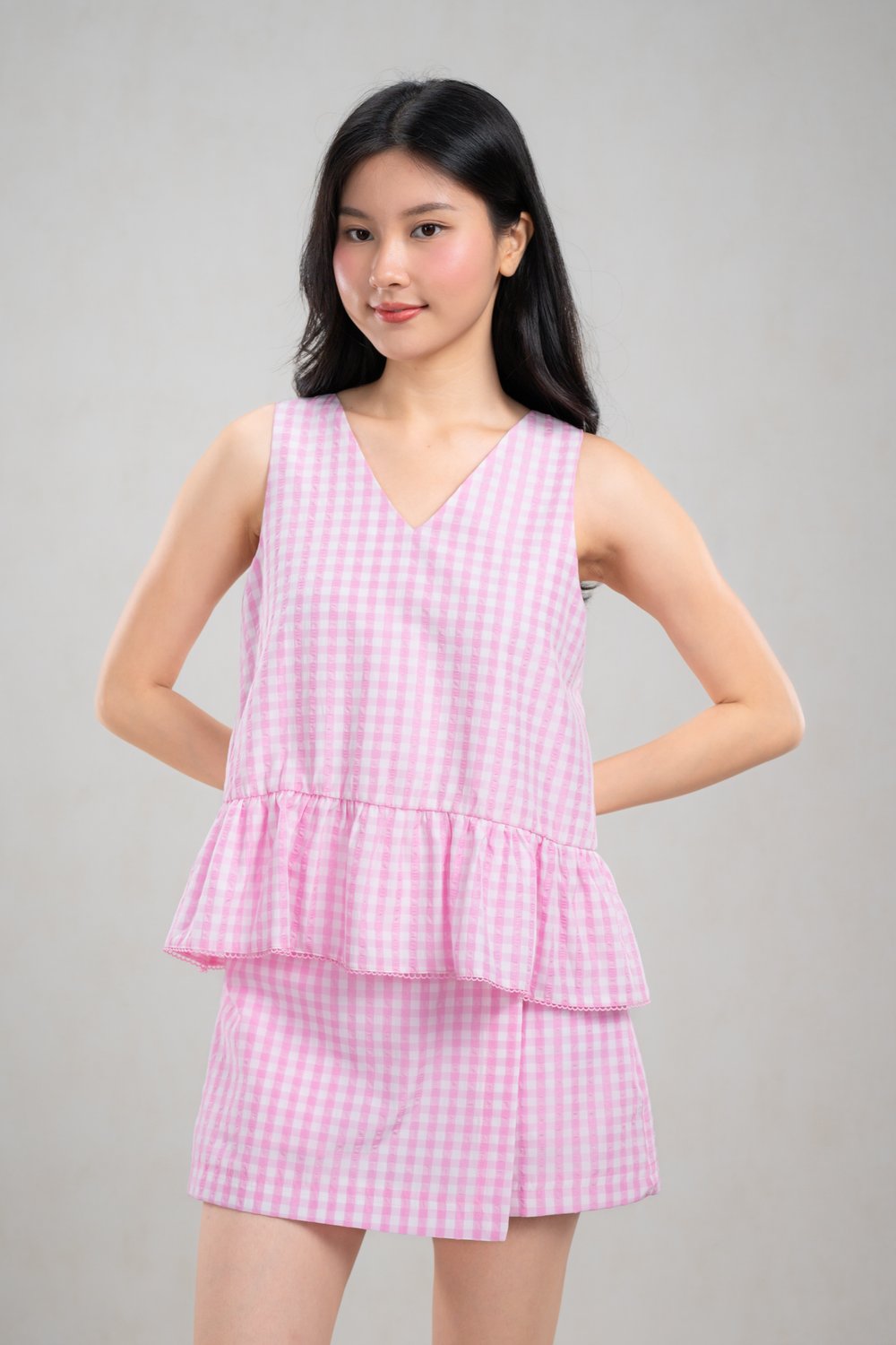 WYLIE GINGHAM SLEEVELESS TOP IN PINK