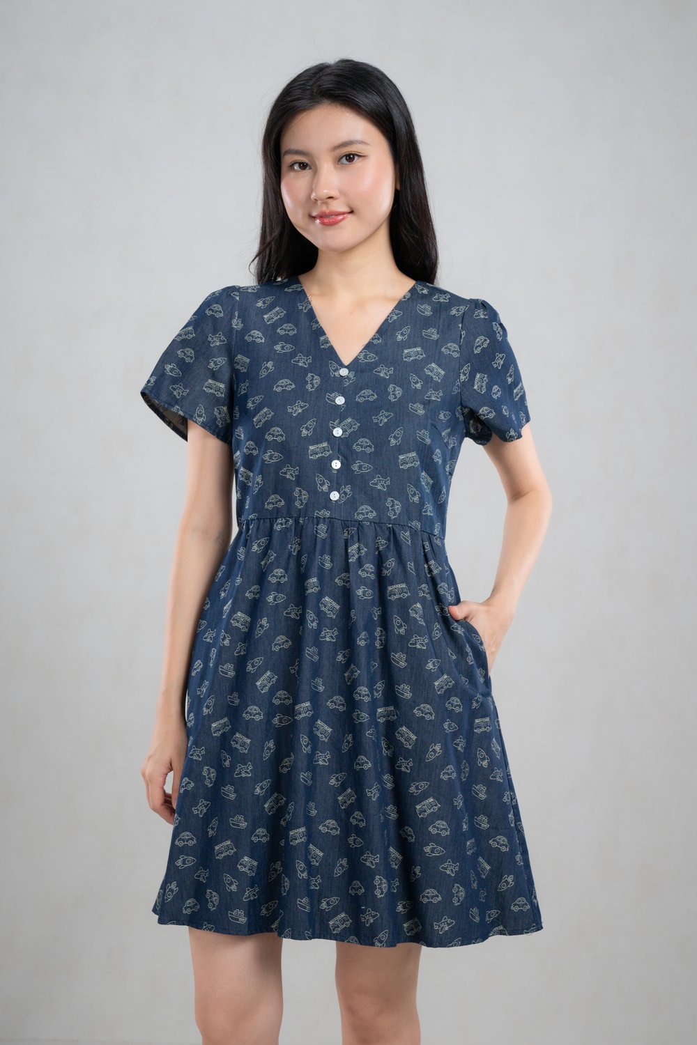 MODES OF TRANSPORT DENIM SLEEVED DRESS