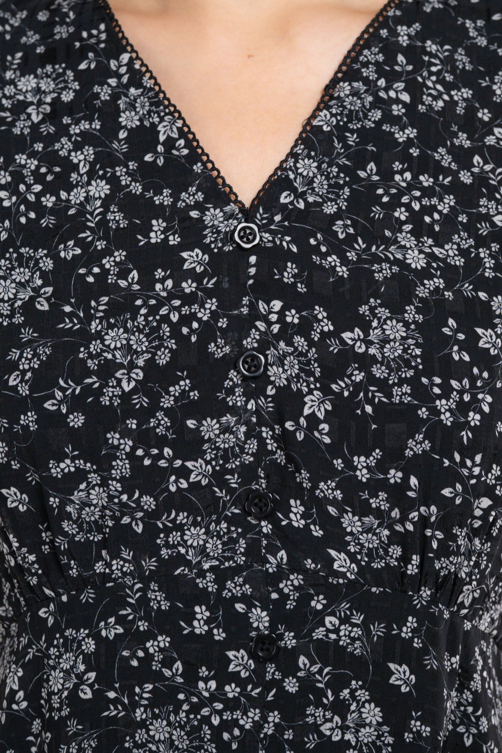 PEAITI MONO FLORAL SLEEVED MIDI DRESS