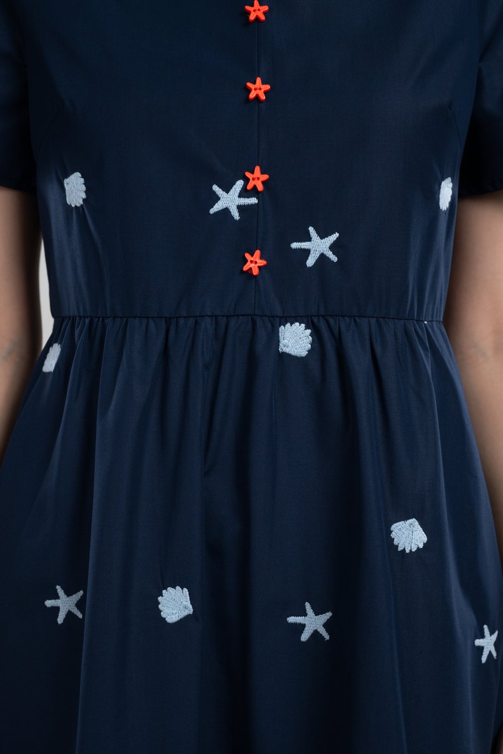 MARNIE STARFISH EMB. SLEEVED MIDI DRESS
